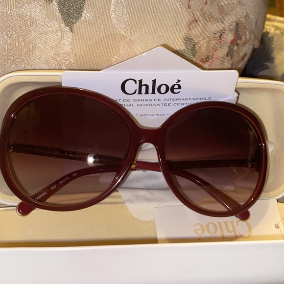 CHLOE SUNNIES SUNGLASSES NWT & CASE BEAUTIFUL BURGUNDY - Picture 12 of 16
